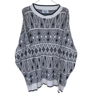 Vintage 90s Private Club Mens Geometric Diamond Knit Sweater Pullover Medium‎